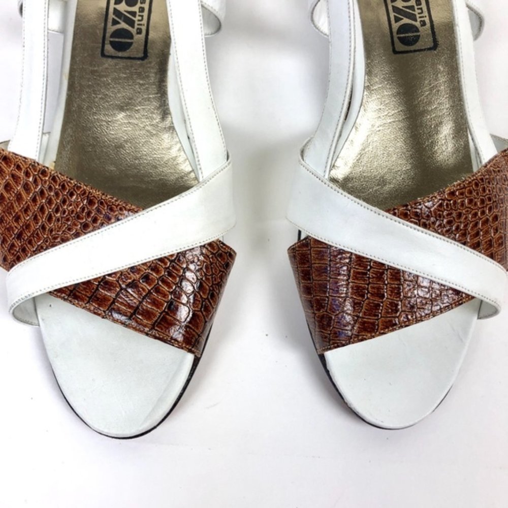 SALE ! Vintage Croc Leather Strappy Wedge Sandals - Picture 4 of 8